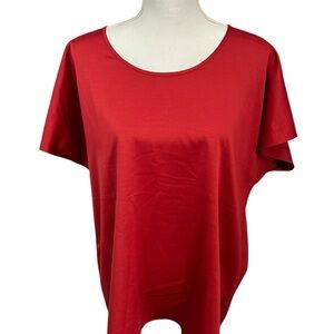 Eileen Fisher, medium maroon/red shortsleeve blouse. Satin (NWT)